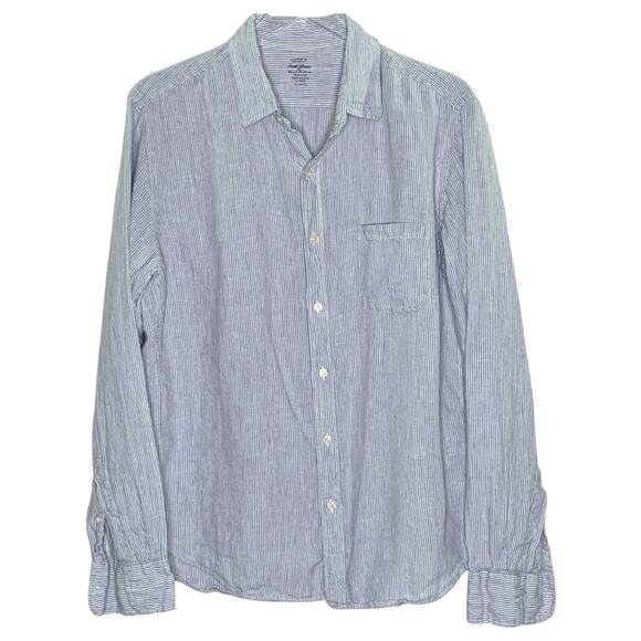 J. Crew L Irish Linen Baird McNutt Button Front Shirt Blue Striped Travel - Picture 1 of 8